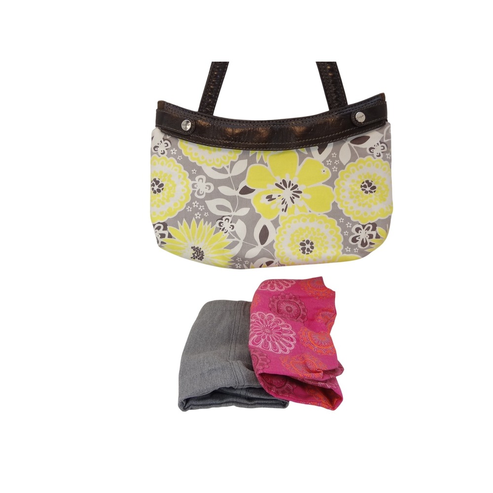 Thirty-One Skirt Purse Womens Small Yellow Grey Floral Excellent Interchangeable